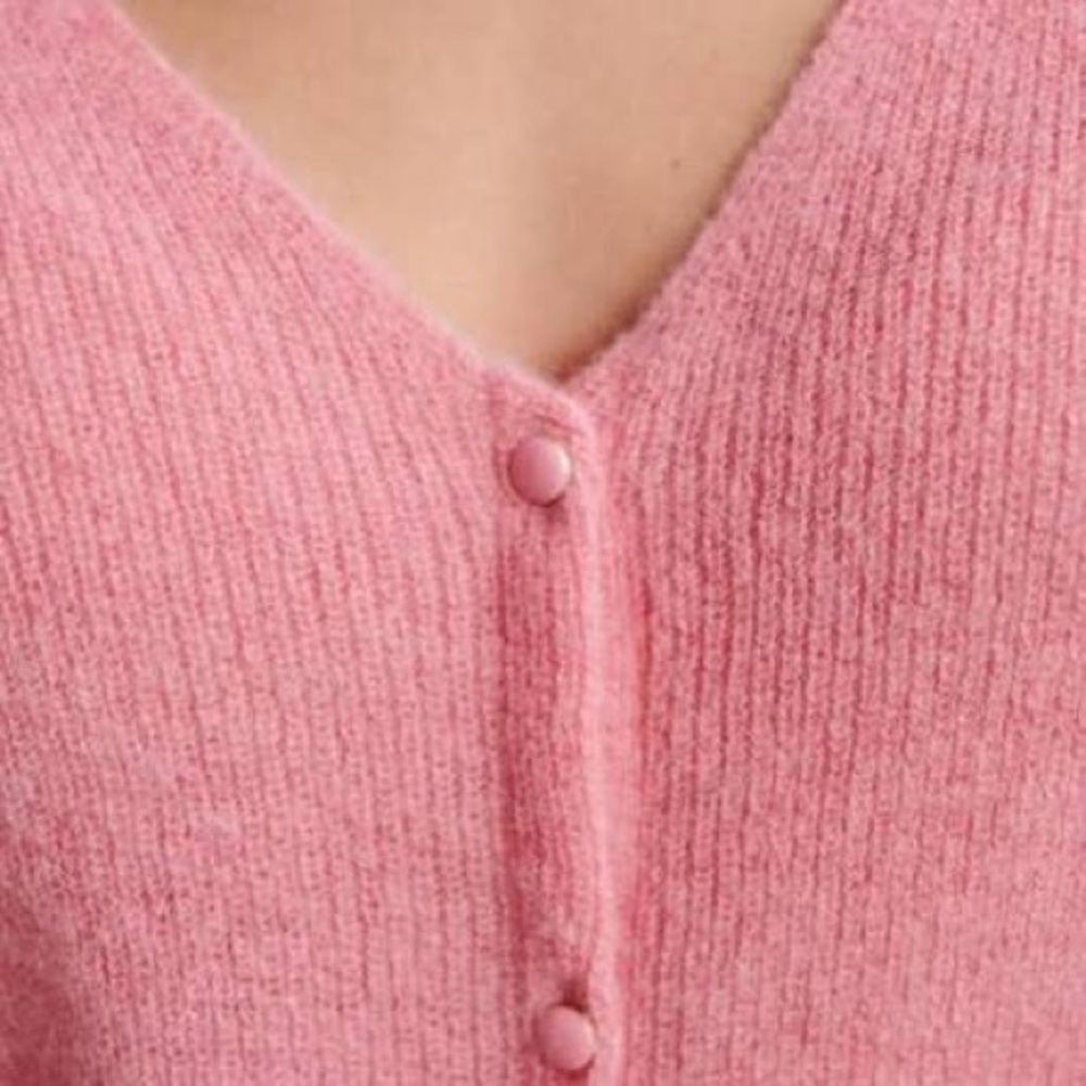 SEZANE NWT Rose Pink Alpaca Mohair Wool Reversible V Neck Barry Cardigan Sweater - Picture 8 of 16